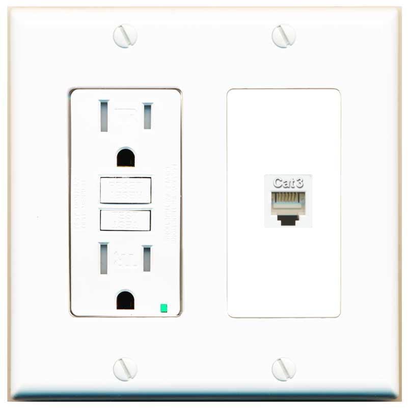 RiteAV PHONE Wall Plate with GFCI Power Outlet [White]