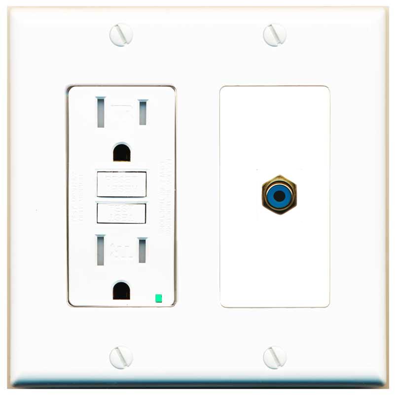 RiteAV RCA-BLUE Wall Plate with GFCI Power Outlet [White]