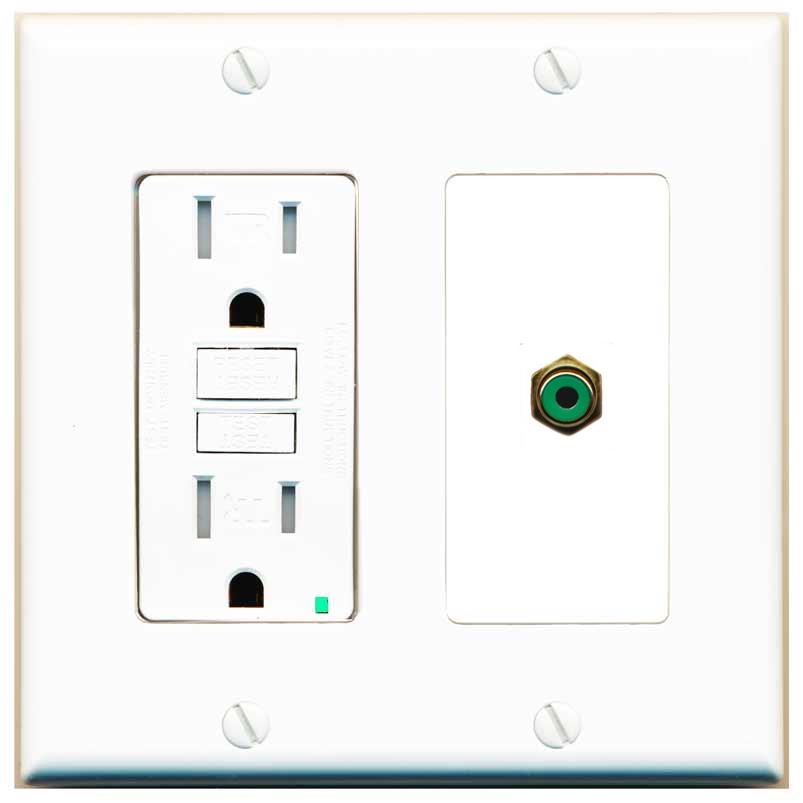 RiteAV RCA-GREEN Wall Plate with GFCI Power Outlet [White]