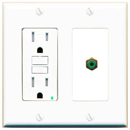 RiteAV RCA-GREEN Wall Plate with GFCI Power Outlet [White]