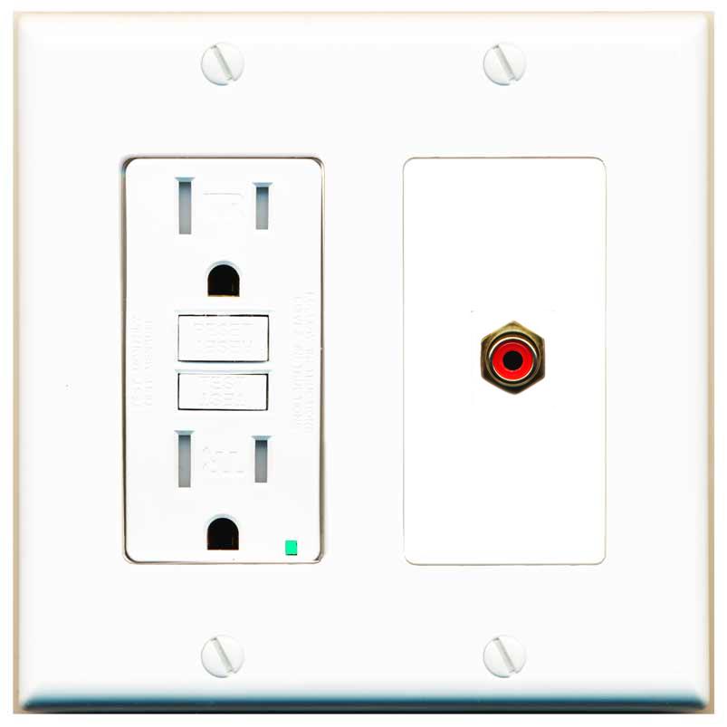 RiteAV RCA-RED Wall Plate with GFCI Power Outlet [White]