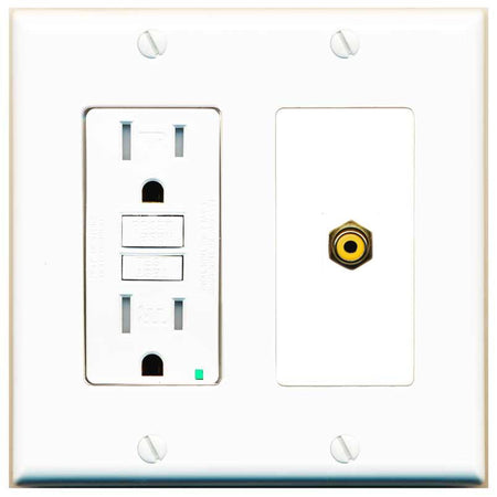 RiteAV RCA-YELLOW Wall Plate with GFCI Power Outlet [White]