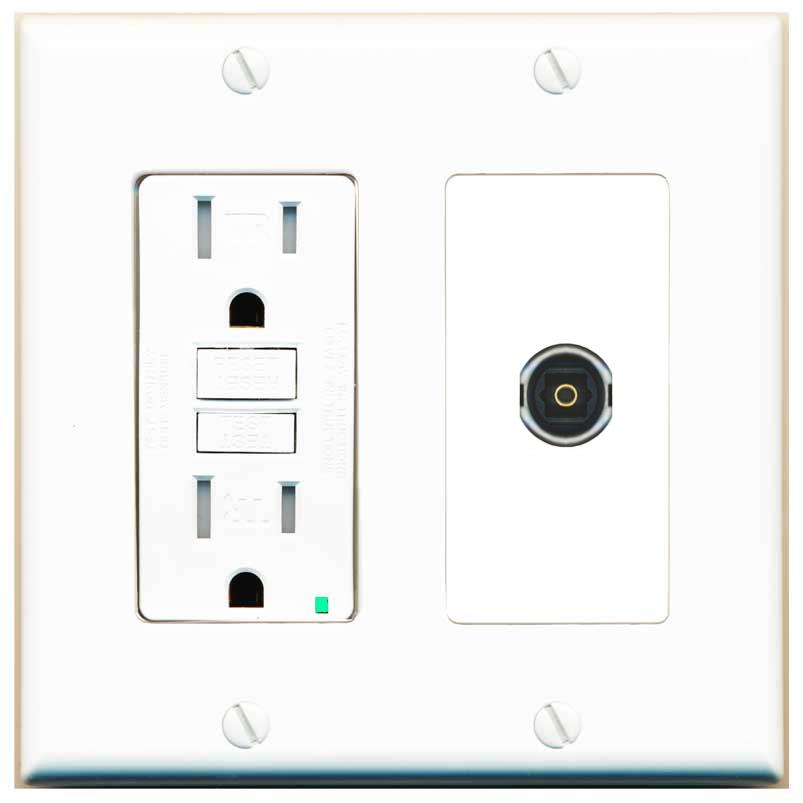 RiteAV TOSLINK Wall Plate with GFCI Power Outlet [White]