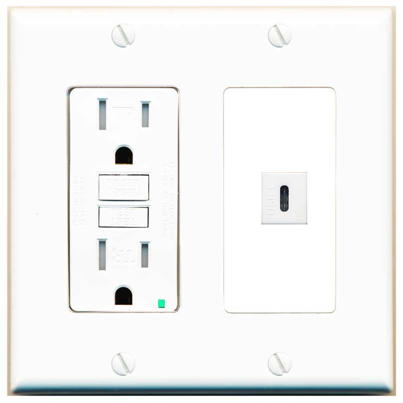 RiteAV USBC Wall Plate with GFCI Power Outlet [White]