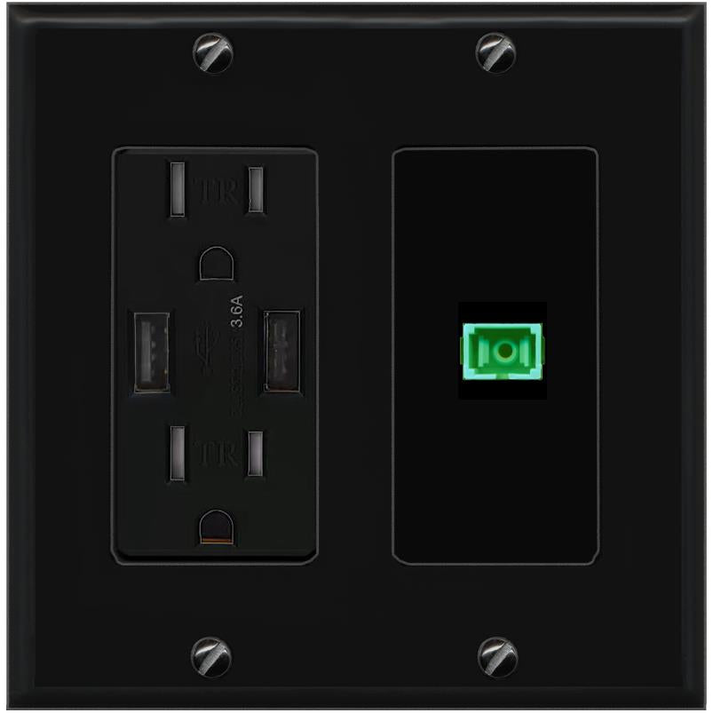 RiteAV SC-APC-SX Wall Plate with USB A Charger Power Outlet [Black]