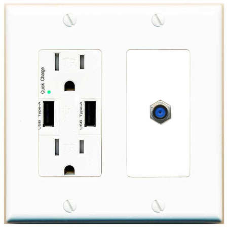 RiteAV F81 Wall Plate with USB A Charger Power Outlet [White]