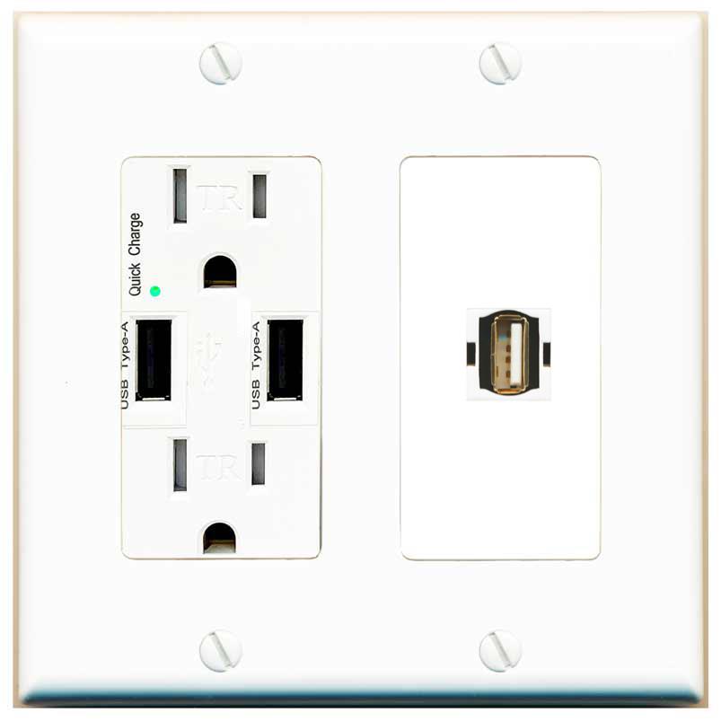 RiteAV USB2 Wall Plate with USB A Charger Power Outlet [White]