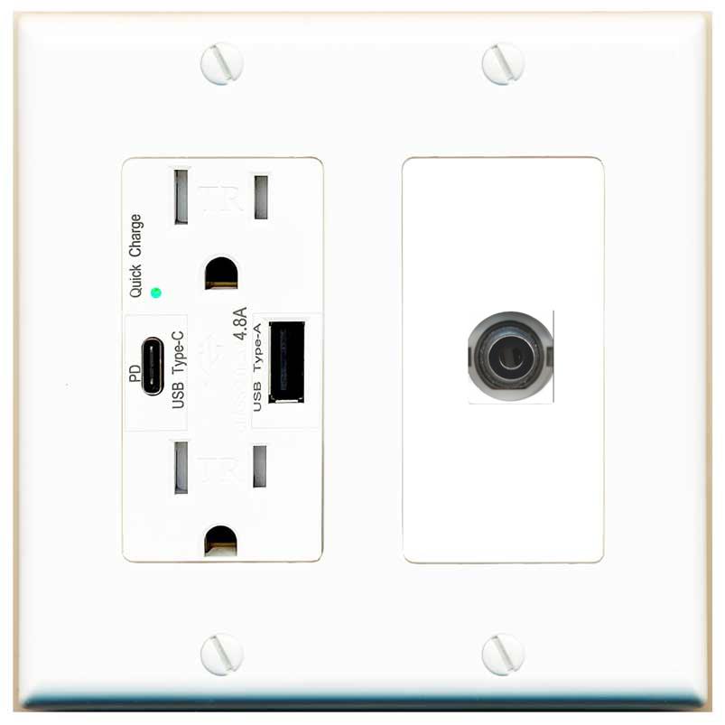 [1 Ports] 3-5MM Wall Plate with USB A and C Chargers [White]