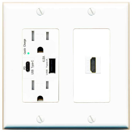 [1 Ports] HDMI Wall Plate with USB A and C Chargers [White]