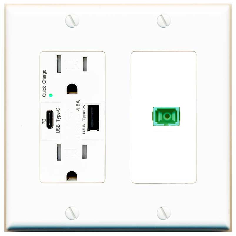 [1 Ports] SC-APC-SX Wall Plate with USB A and C Chargers [White]