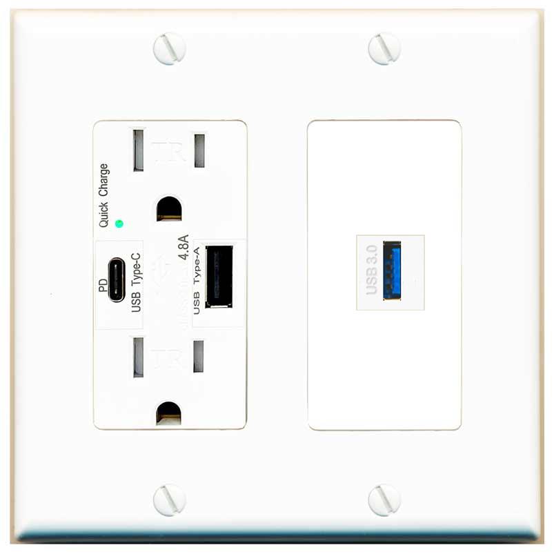 [1 Ports] USB-3 Wall Plate with USB A and C Chargers [White]