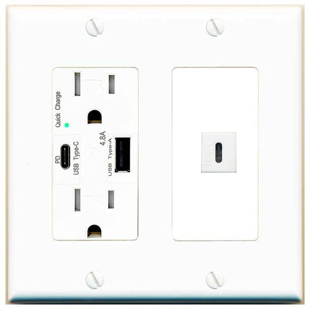 [1 Ports] USBC Wall Plate with USB A and C Chargers [White]