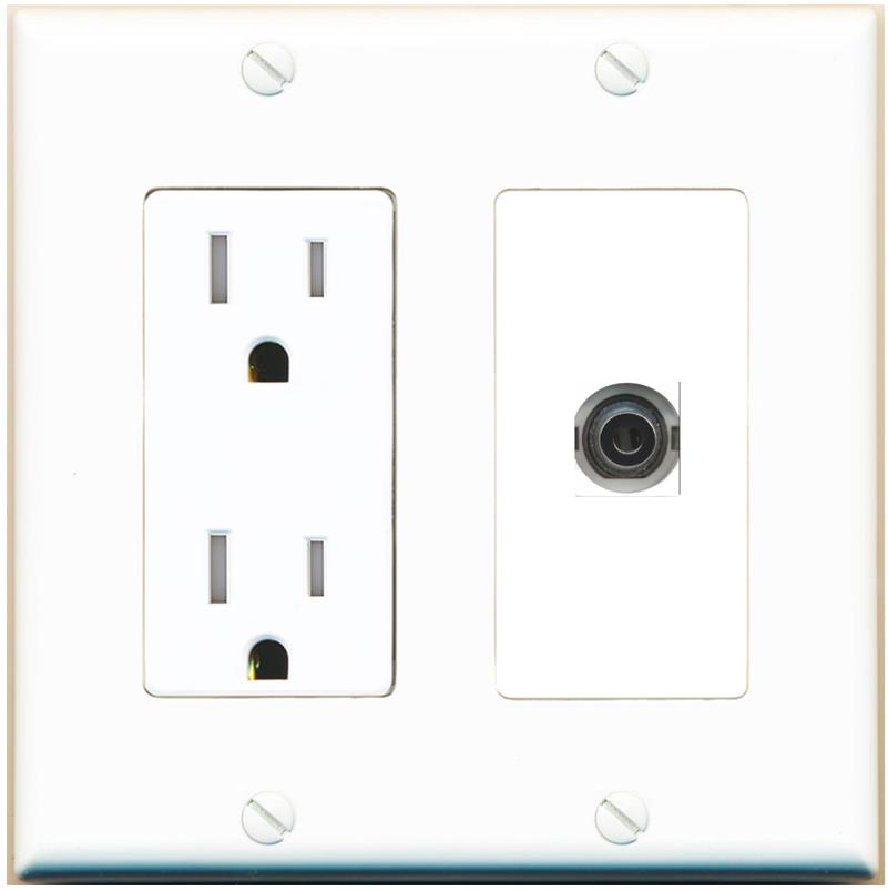 RiteAV 3-5MM Wall Plate with Tamper Resistant Power Outlet [White]