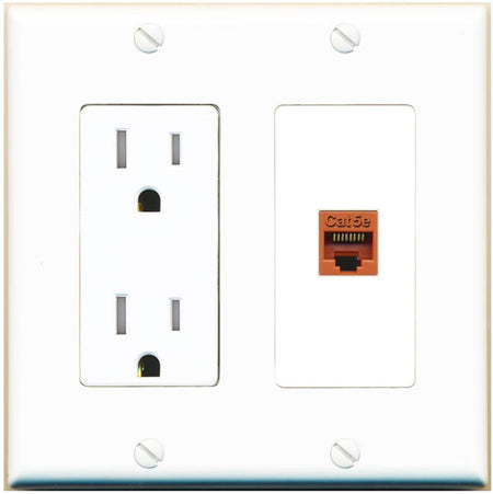 RiteAV CAT5E-ORANGE Wall Plate with Tamper Resistant Power Outlet [White]