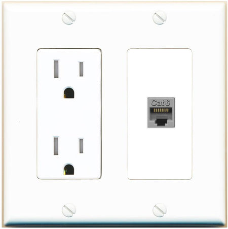 RiteAV CAT6-GRAY Wall Plate with Tamper Resistant Power Outlet [White]