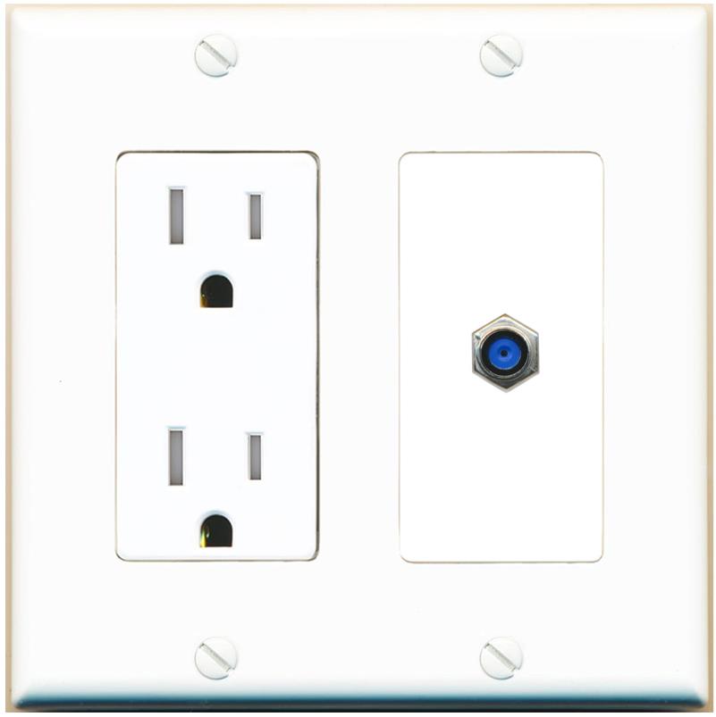 RiteAV F81 Wall Plate with Tamper Resistant Power Outlet [White]