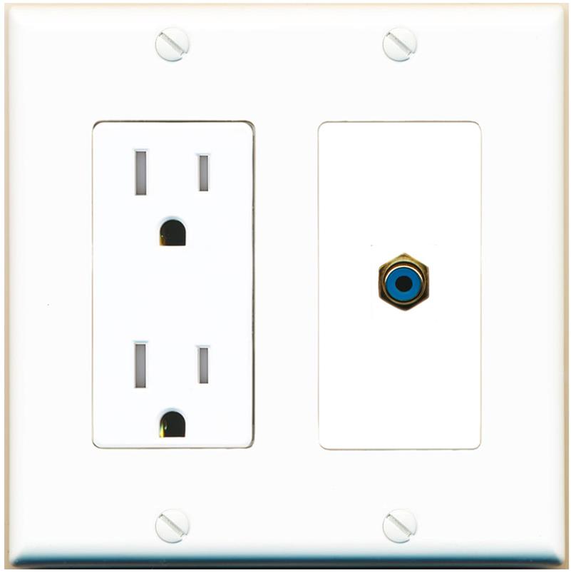 RiteAV RCA-BLUE Wall Plate with Tamper Resistant Power Outlet [White]