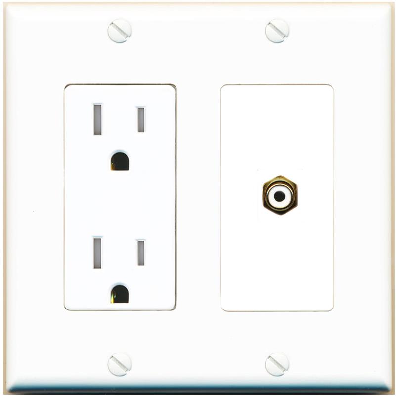 RiteAV RCA-WHITE Wall Plate with Tamper Resistant Power Outlet [White]