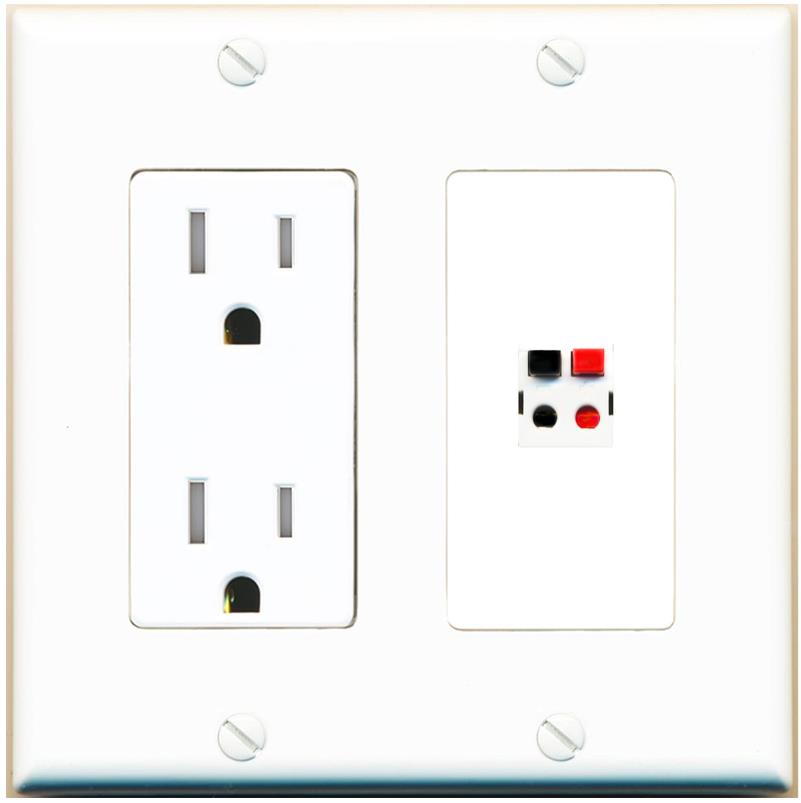 RiteAV SPEAKER Wall Plate with Tamper Resistant Power Outlet [White]