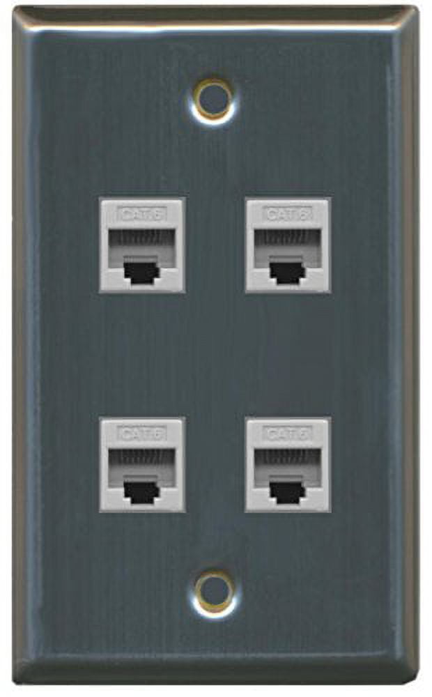 RiteAV - 4 Port Cat6 Ethernet Wall Plate - Stainless Steel/Gray