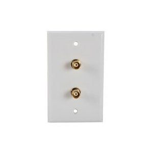 Ultra Spec White Wall Plate with Dual BNC Female Connectors Jack to Solder Wallplate