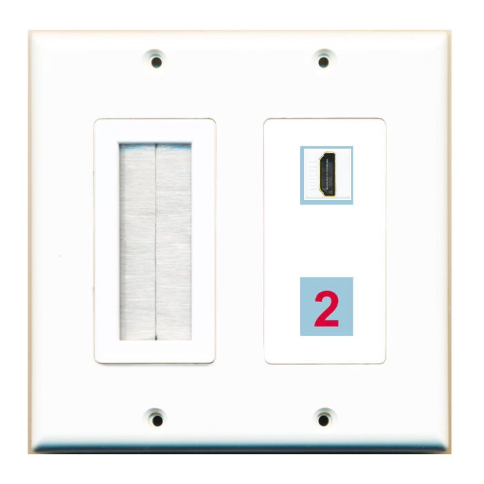 2 Port Custom Keystone Wall Plate 2 Gang DecorZ White w/Brush Insert