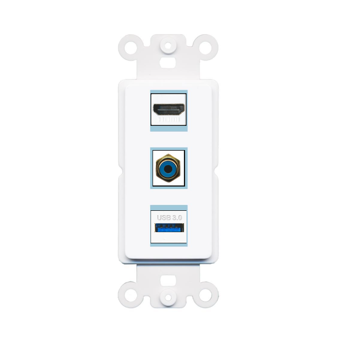 3 Port Custom Keystone Wall Plate DecorZ Rocker White