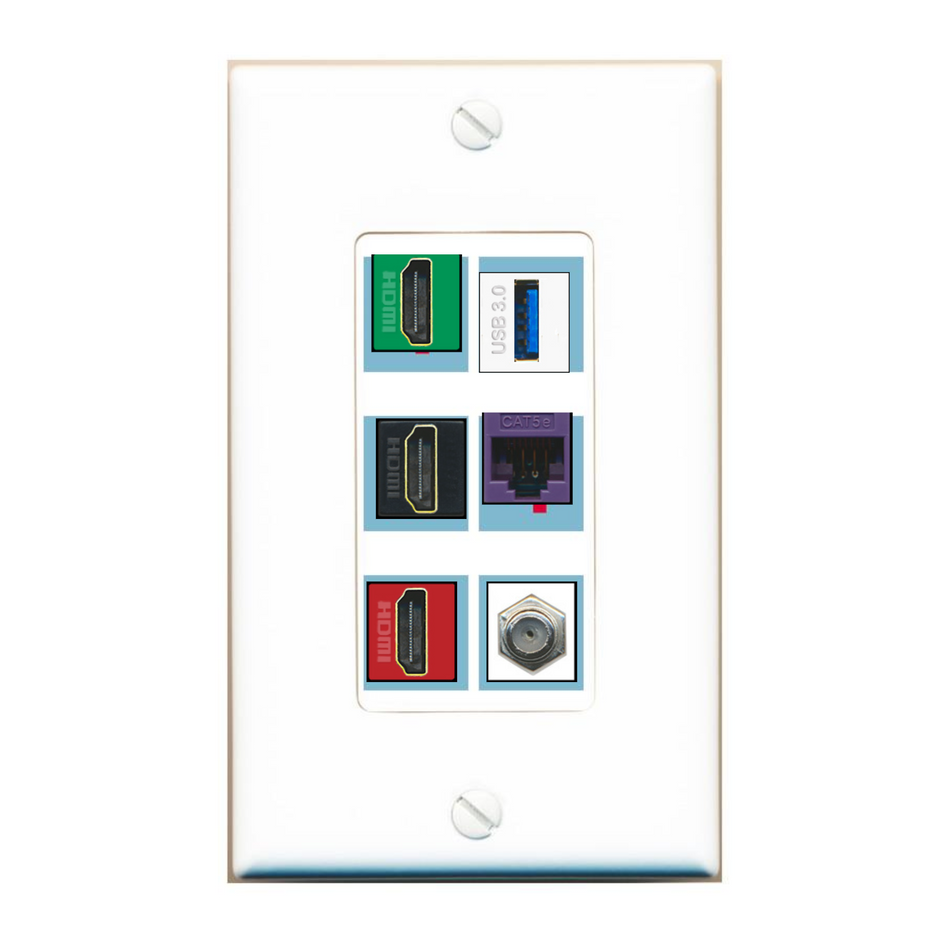 DecorZ Custom Wall Plate White with up to 6 Keystone Ports