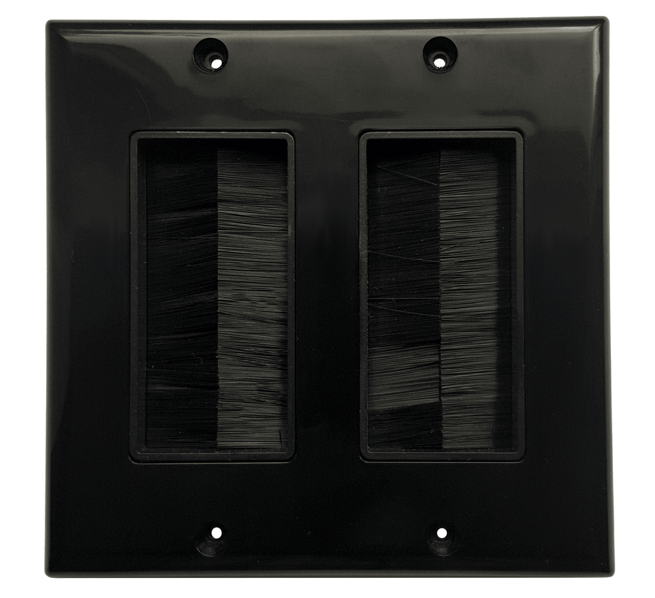 RiteAV - Dual Gang Wall Plate with Brush Bristles - Black [Now Fits Larger Cables]