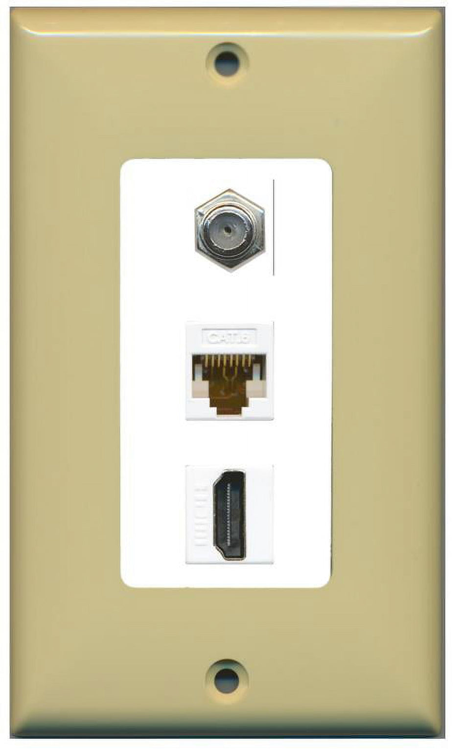 RiteAV Decorative 1 Gang Wall Plate (Ivory/White) 3 Port - Coax (White) Cat6 (White) HDMI (White)