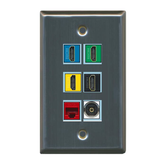 6 Port Custom Keystone Wall Plate Stainless Steel