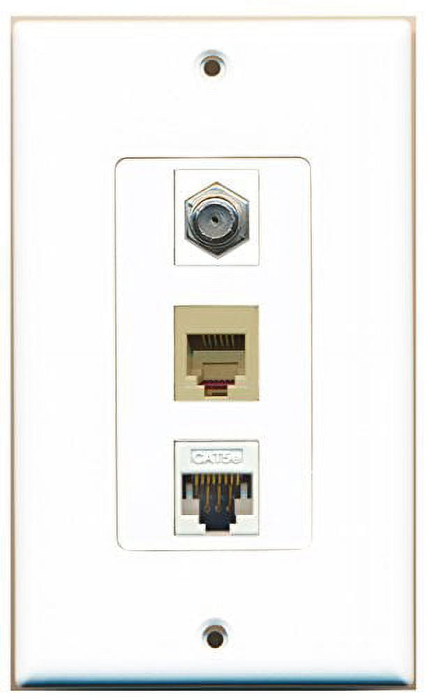 RiteAV 1 Port Coax Cable TV- F-Type Phone RJ11 RJ12 1 Port Cat5e Ethernet Wall Plate Oversized White