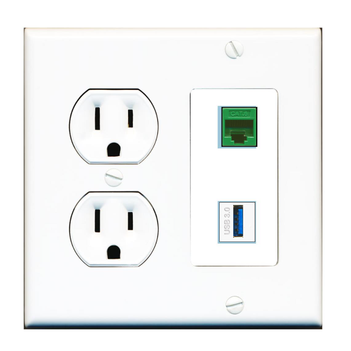 2 Port Custom Keystone Wall Plate w/Round Power Outlet