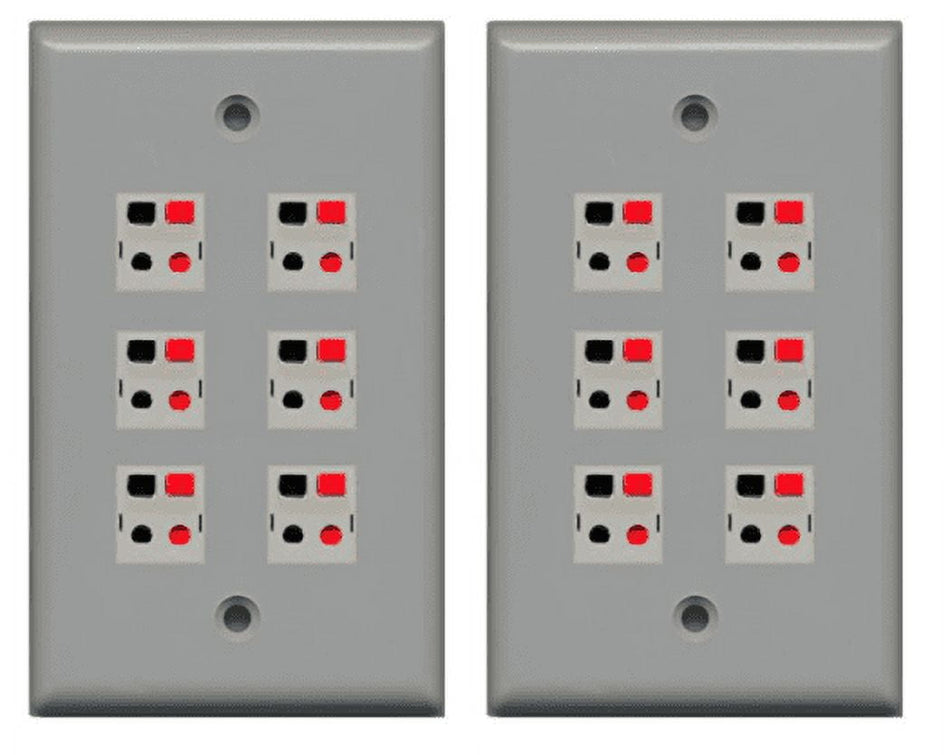 RiteAV 6 Port Speaker Jack Single Gang Wall Plate for Home Theater - Gray - 2 Pack