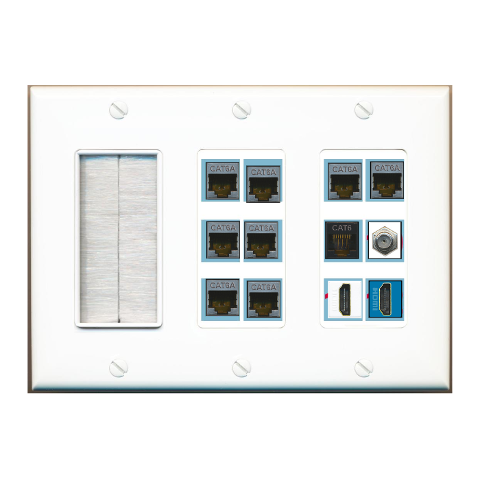 Custom Brush Wall Plate White with up to 12 Keystone Ports