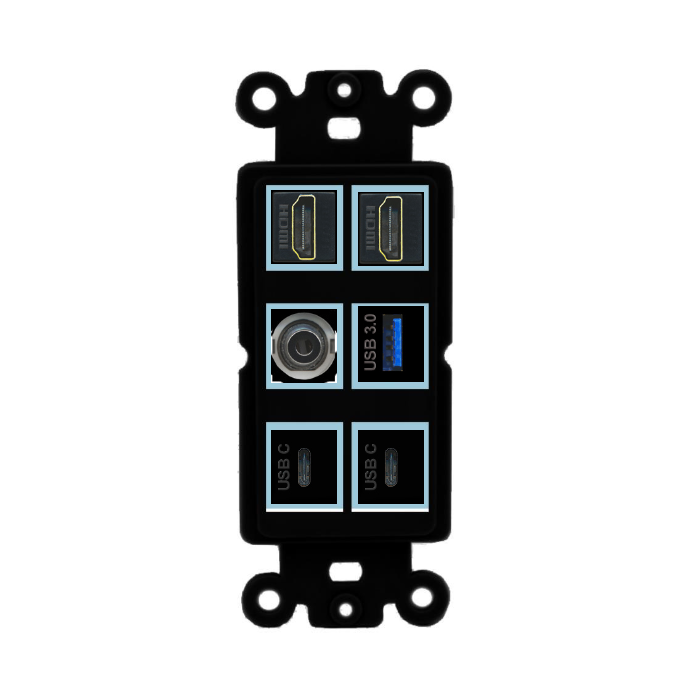 6 Port Custom Keystone Wall Plate DecorZ Rocker Black