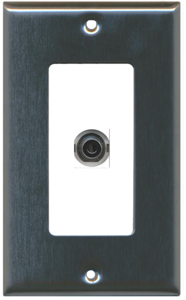 RiteAV - 1 3.5mm Audio-Headphone Jack Port Wall Plate Decorative - Stainless Steel/White - Bracket Included