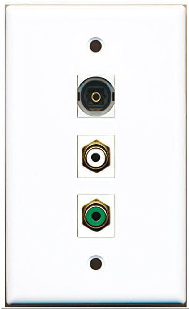 RiteAV - 1 Port RCA White and 1 Port RCA Green and 1 Port Toslink Wall Plate