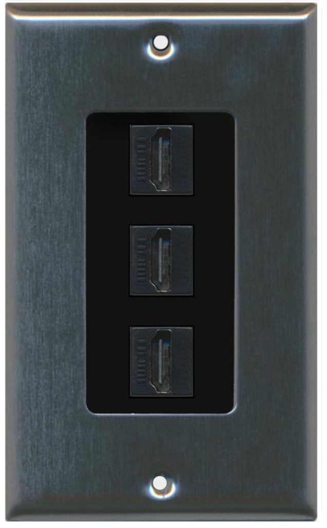 RiteAV - 3 Port HDMI 2.0 Decorative Wall Plate (Stainless Steel & Black)