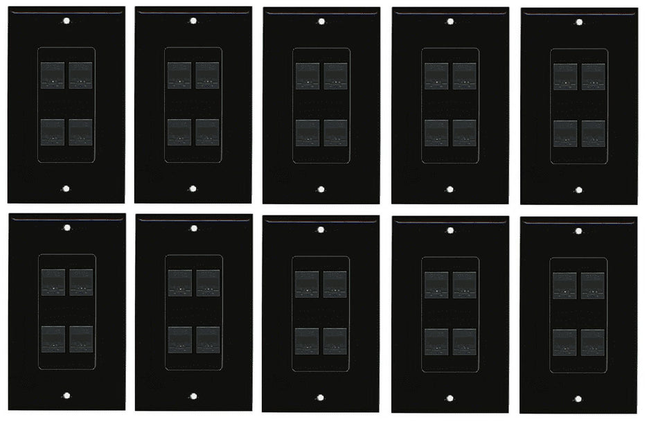 RiteAV Decorative 1 Gang 4 Port Cat5e Wall Plate - Black/Black - 10 Pack