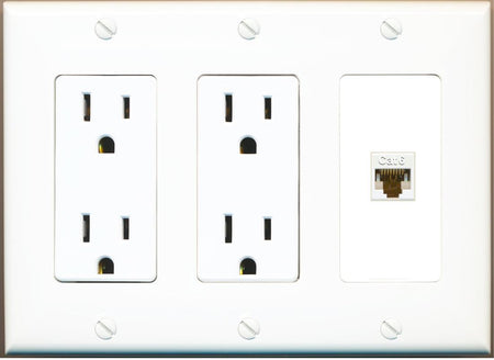 RiteAV CAT6 Wall Plate with Dual 15A Power Outlets