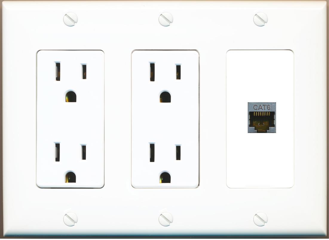 RiteAV CAT6-SHIELDED Wall Plate with Dual 15A Power Outlets