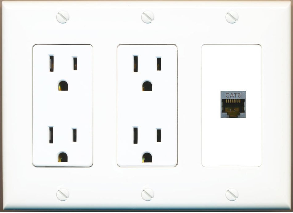 RiteAV CAT6-SHIELDED Wall Plate with Dual 15A Power Outlets
