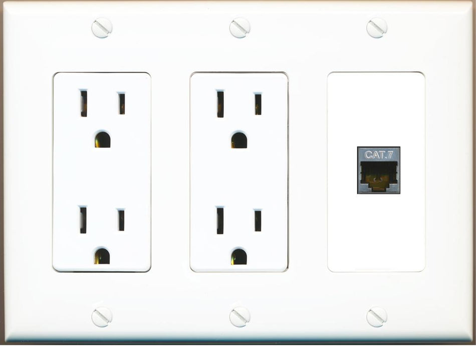 RiteAV CAT7 Wall Plate with Dual 15A Power Outlets