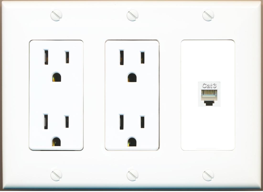 RiteAV PHONE Wall Plate with Dual 15A Power Outlets