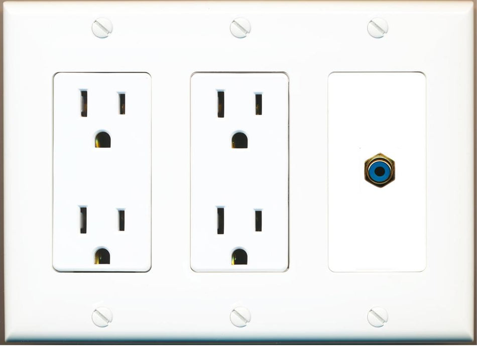 RiteAV RCA-BLUE Wall Plate with Dual 15A Power Outlets