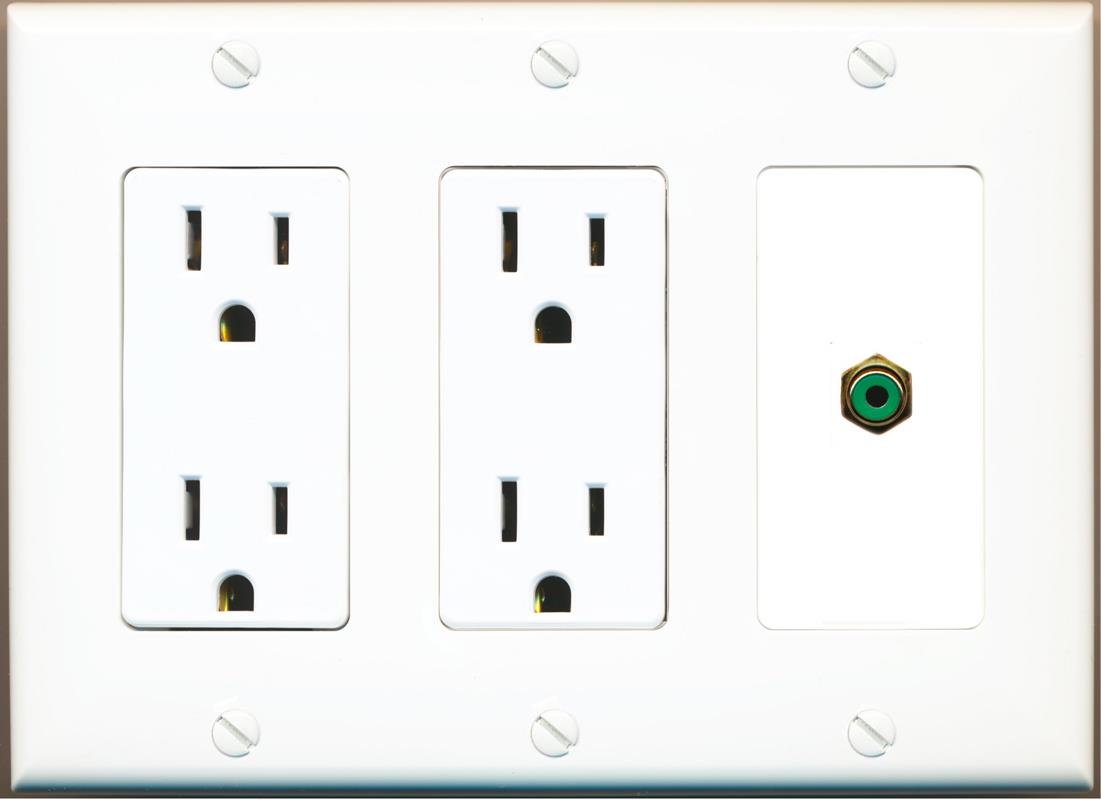 RiteAV RCA-GREEN Wall Plate with Dual 15A Power Outlets