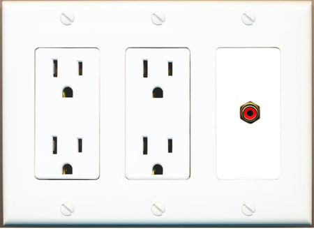 RiteAV RCA-RED Wall Plate with Dual 15A Power Outlets