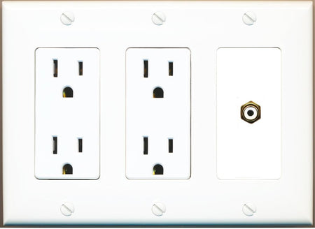 RiteAV RCA-WHITE Wall Plate with Dual 15A Power Outlets