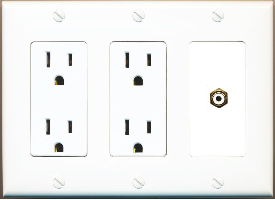 RiteAV RCA-WHITE Wall Plate with Dual 15A Power Outlets